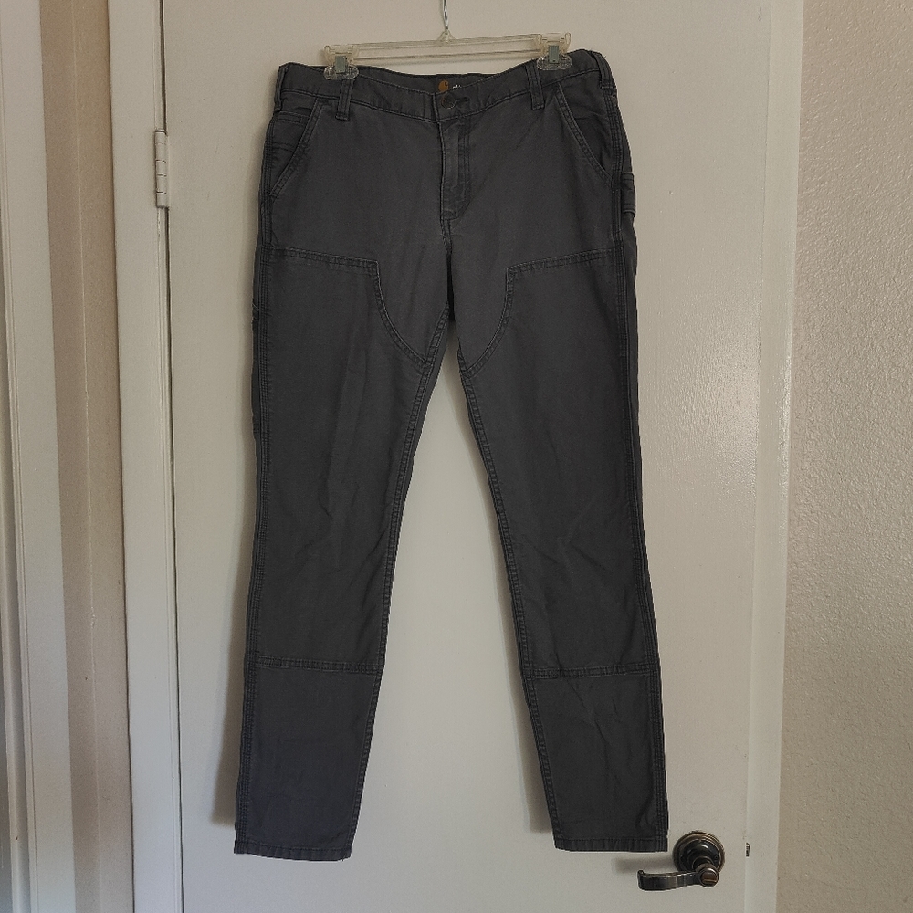 Carhartt Women's Size 10 Slim Fit Carpenter Utility Canvas Dungaree Gray Pants